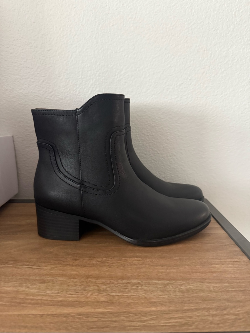 Naturalizer Black Leather Ankle Booties with Low Block Heel